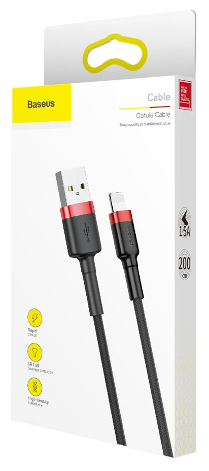 USB-A - Lightning Baseus Cafule -data- ja latauskaapeli, 18W, 2m, Punainen CALKLF-C19