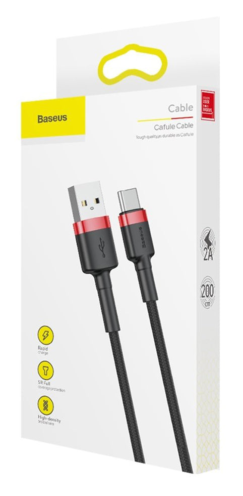 Tieto- ja latauskaapeli USB-A - USB-C Baseus Cafule, 18W, 2m, musta CATKLF-C91