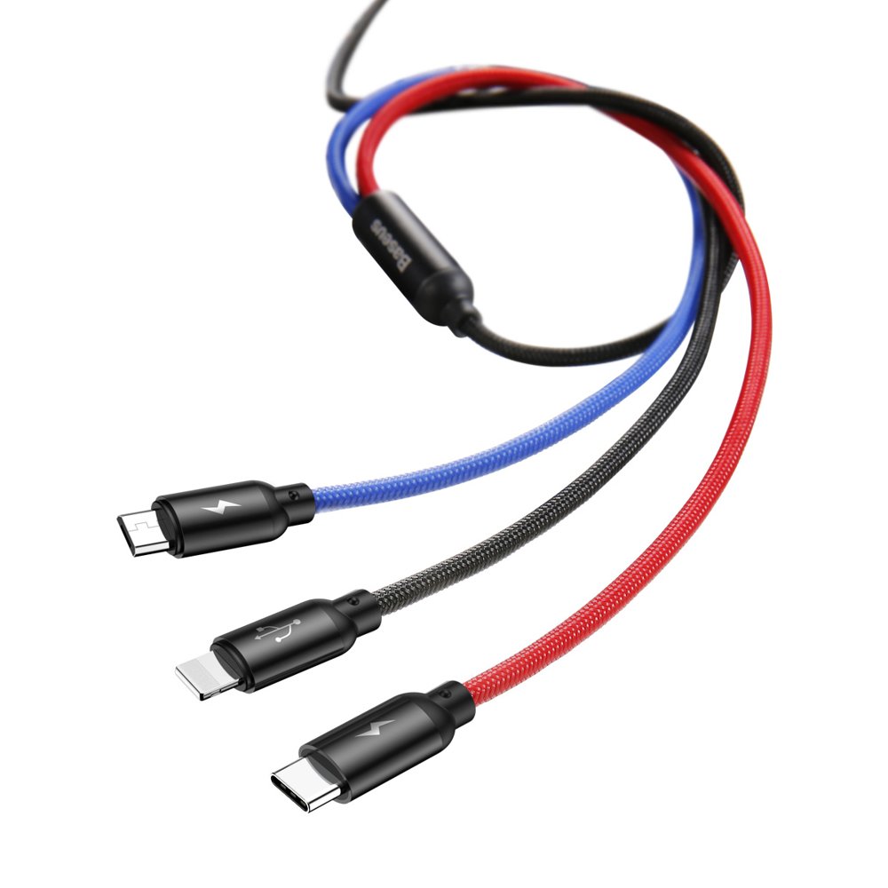 USB-A - Lightning / microUSB / USB-C Baseus Colors 3in1 -latauskaapeli, 20W, 1.2m, Musta CAMLT-BSY01