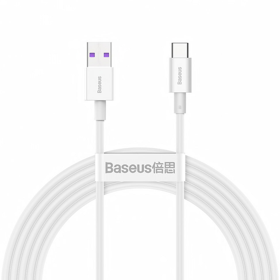 Tieto- ja latauskaapeli USB-A - USB-C Baseus Superior Series, 66W, 2m, valkoinen CATYS-A02