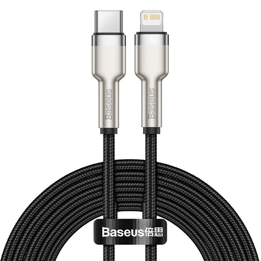 USB-C - Lightning Baseus Cafule Metal Series -data- ja latauskaapeli, 20W, 2m, Musta CATLJK-B01