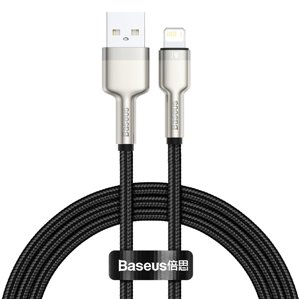 USB-A - Lightning Baseus Cafule Metal Series -tietojen siirto- ja latauskaapeli, 18W, 1m, musta CALJK-A01