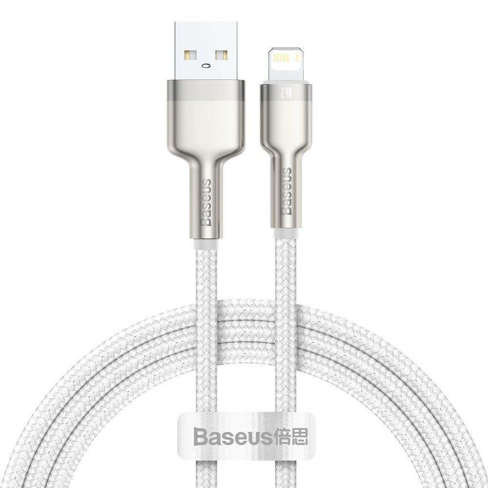 Tieto- ja latauskaapeli USB-A - Lightning Baseus Cafule Metal Series, 18W, 1m, valkoinen CALJK-A02