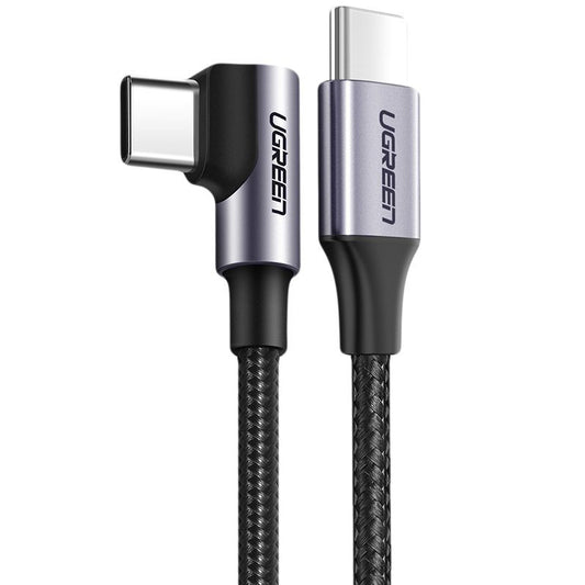 USB-C data- ja latauskaapeli - USB-C UGREEN US255 USB-C kulma, 60W, 2m, harmaa