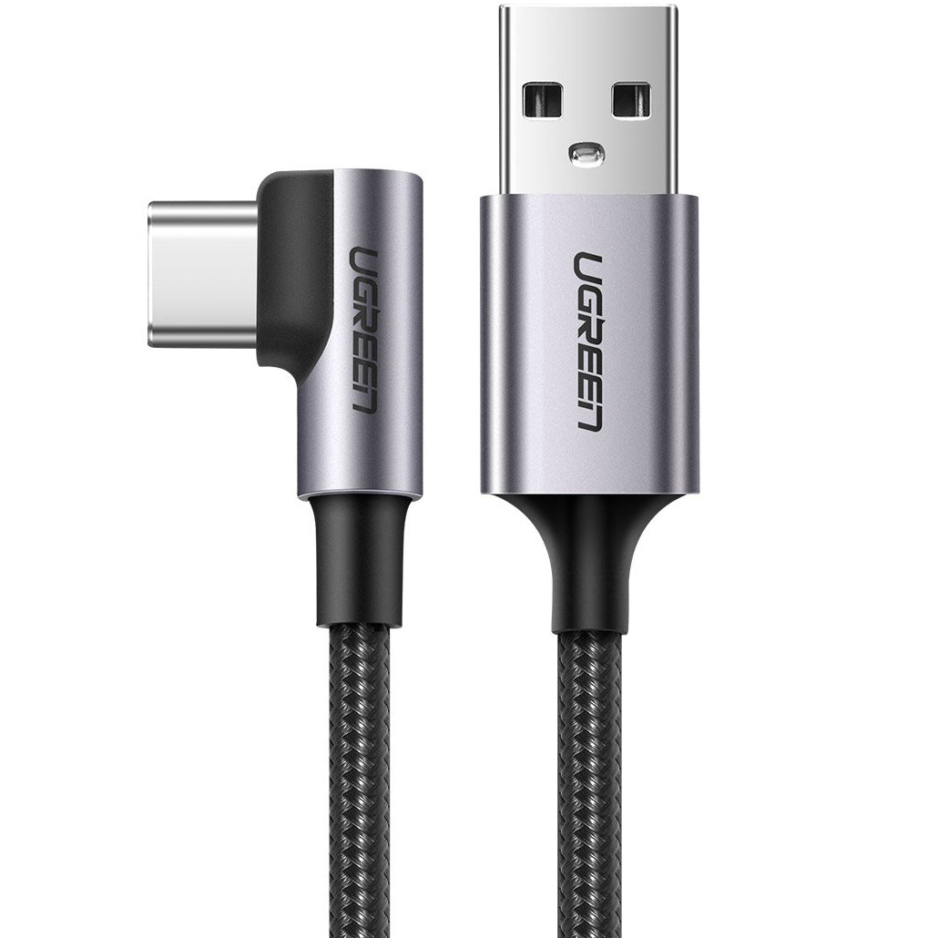 USB-A - USB-C UGREEN US284 Angled -kaapeli, 18W, 1m, Harmaa