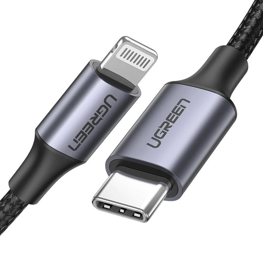 UGREEN US304 USB-C - Lightning Data- ja Latauskaapeli, 20W, 1m, Musta