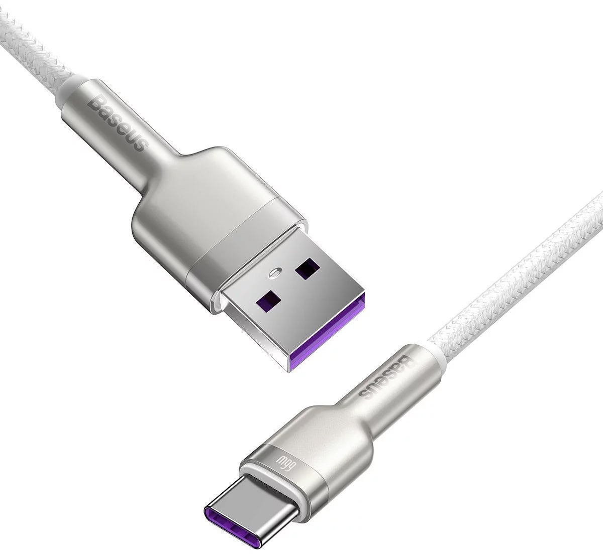 Tieto- ja latauskaapeli USB-A - USB-C Baseus Cafule Metal Series, 66W, 1m, valkoinen CAKF000102