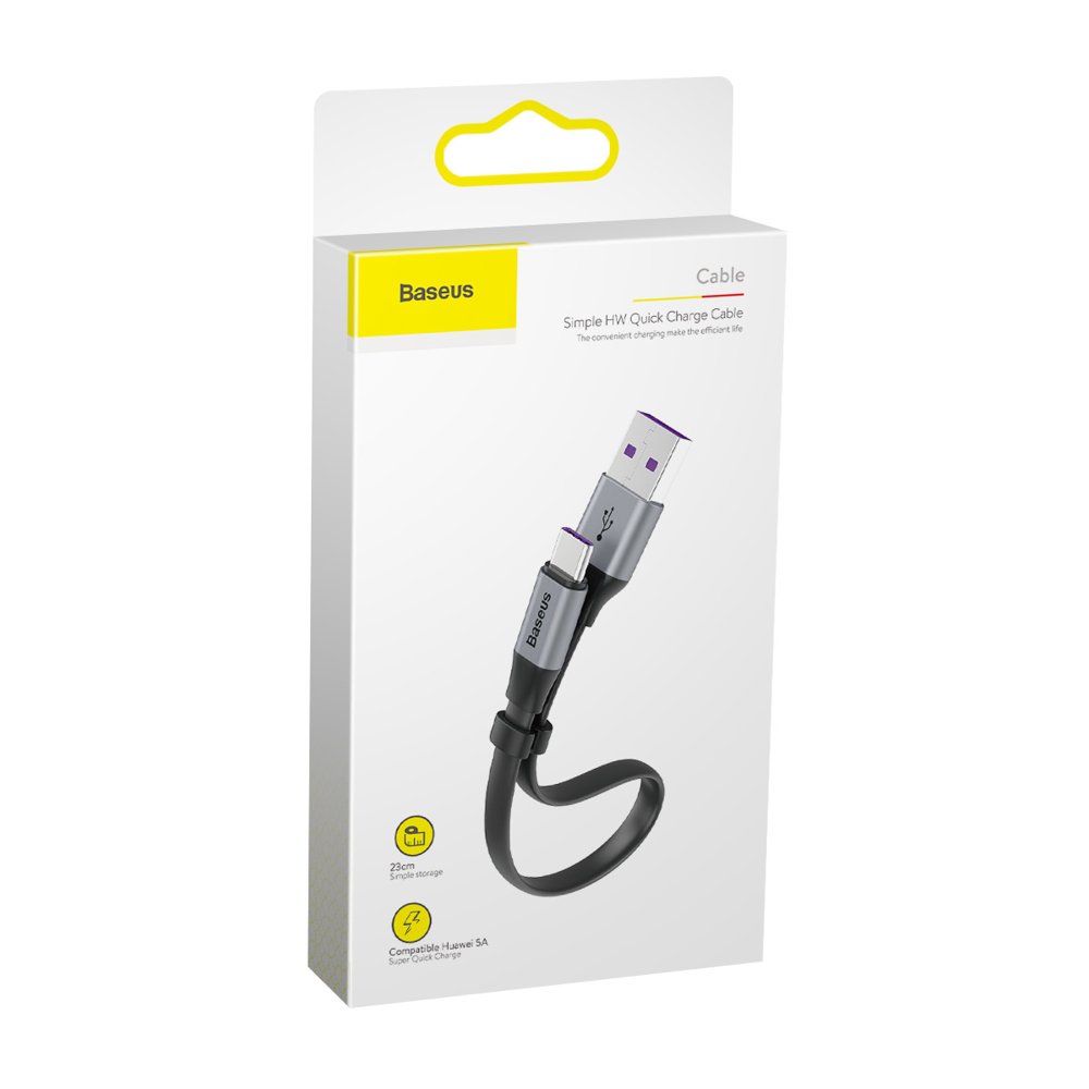 USB-A - USB-C Baseus Simple -data- ja latauskaapeli, 40W, 0.23m, Harmaa CATMBJ-BG1