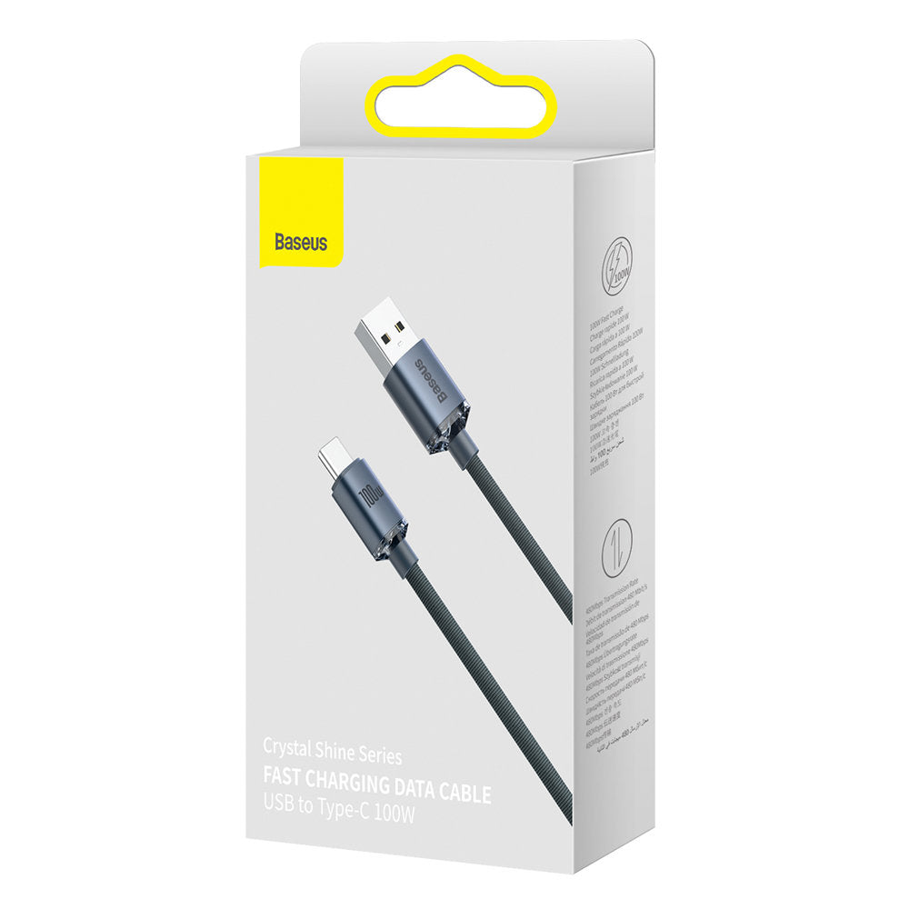 USB-A - USB-C Baseus Crystal Shine Series -data- ja latauskaapeli, 100W, 1.2m, Musta CAJY000401