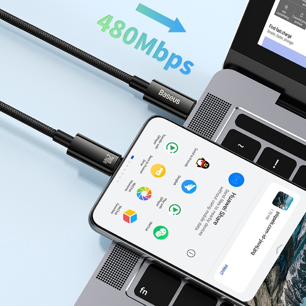 USB-C data- ja latauskaapeli - USB-C Baseus Tungsten Gold, 240W, 2m, musta CAWJ0401010101