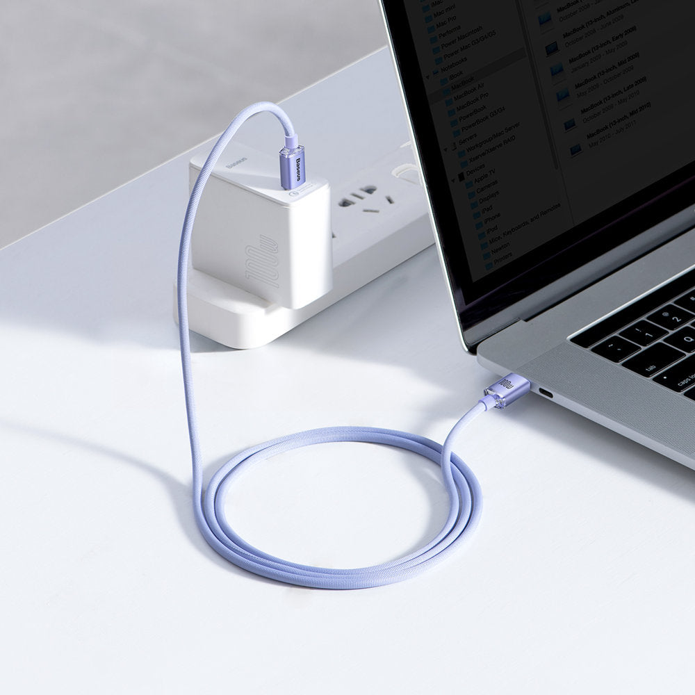 USB-C - USB-C Baseus Crystal Shine Series -data- ja latauskaapeli, 100W, 1.2m, Violetti CAJY000605