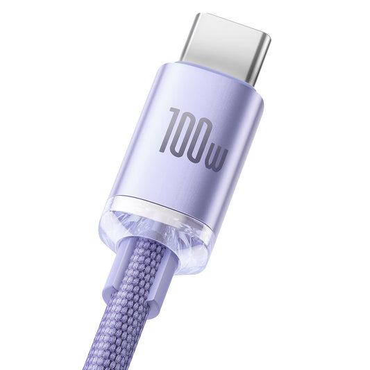 USB-A - USB-C Baseus Crystal Shine Series -data- ja latauskaapeli, 100W, 2m, Violetti CAJY000505