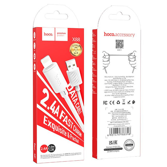 HOCO X88 USB-A - Lightning data- ja latauskaapeli HOCO X88, 18W, 1m, valkoinen