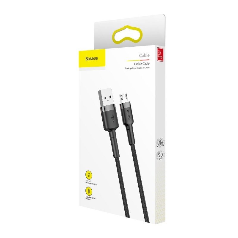 Baseus Cafule USB-A - microUSB -data- ja latauskaapeli, 18W, 0,5m, Harmaa CAMKLF-AG1