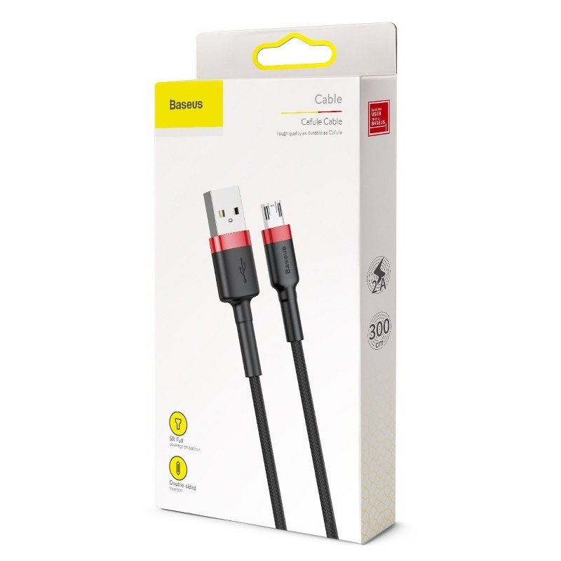 Tieto- ja latauskaapeli USB-A - microUSB Baseus Cafule, 18W, 3m, punainen CAMKLF-H91