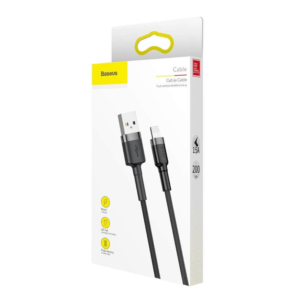 USB-A - Lightning Baseus Cafule -data- ja latauskaapeli, 18W, 2m, Harmaa CALKLF-CG1