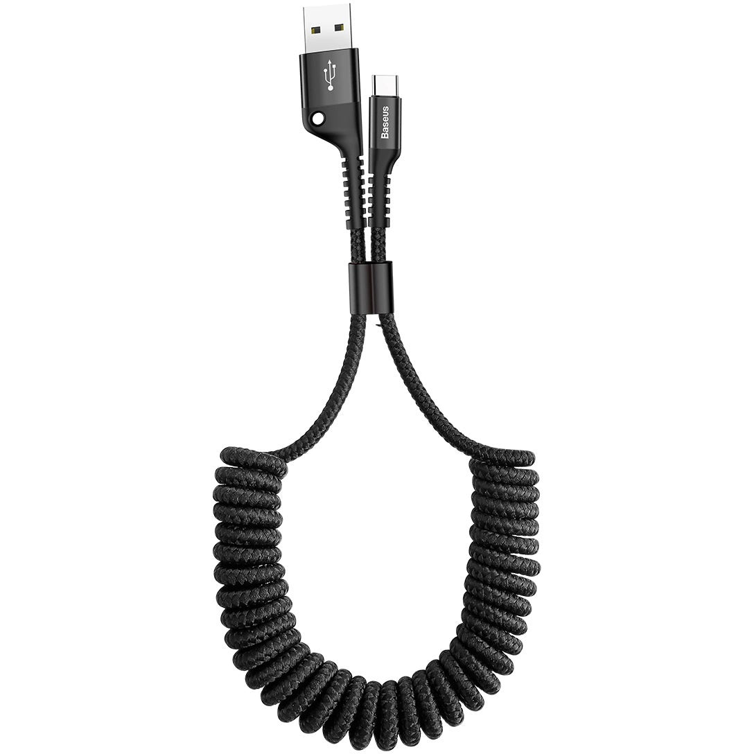 Tieto- ja latauskaapeli USB-A - USB-C Baseus Fish Eye Spring, 18W, 1m, musta CATSR-01 CATSR-01 CATSR-01