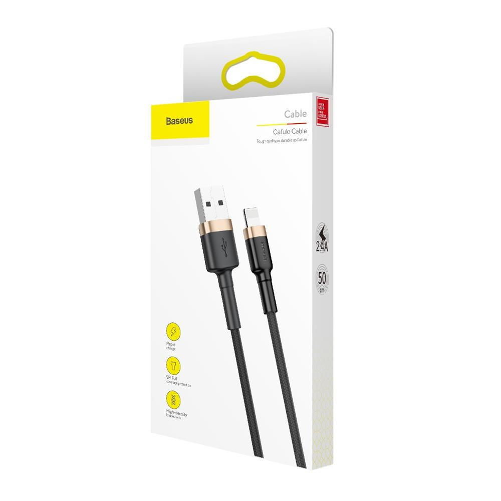 USB-A - Lightning Baseus Cafule -tietojen siirto- ja latauskaapeli, 18W, 1m, Kulta CALKLF-BV1