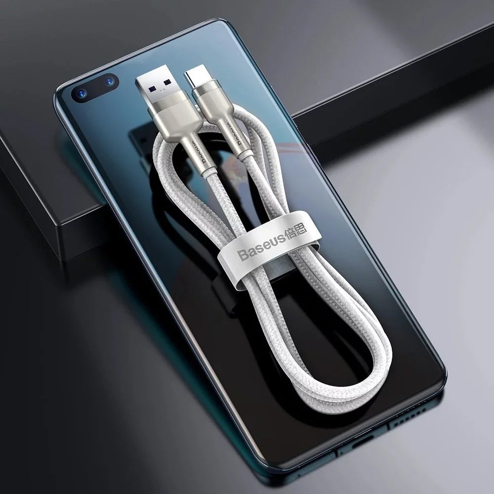 Baseus Cafule Metal Series USB-A - USB-C -lataus- ja tiedonsiirtokaapeli, 66W, 2m, Valkoinen CAKF000202