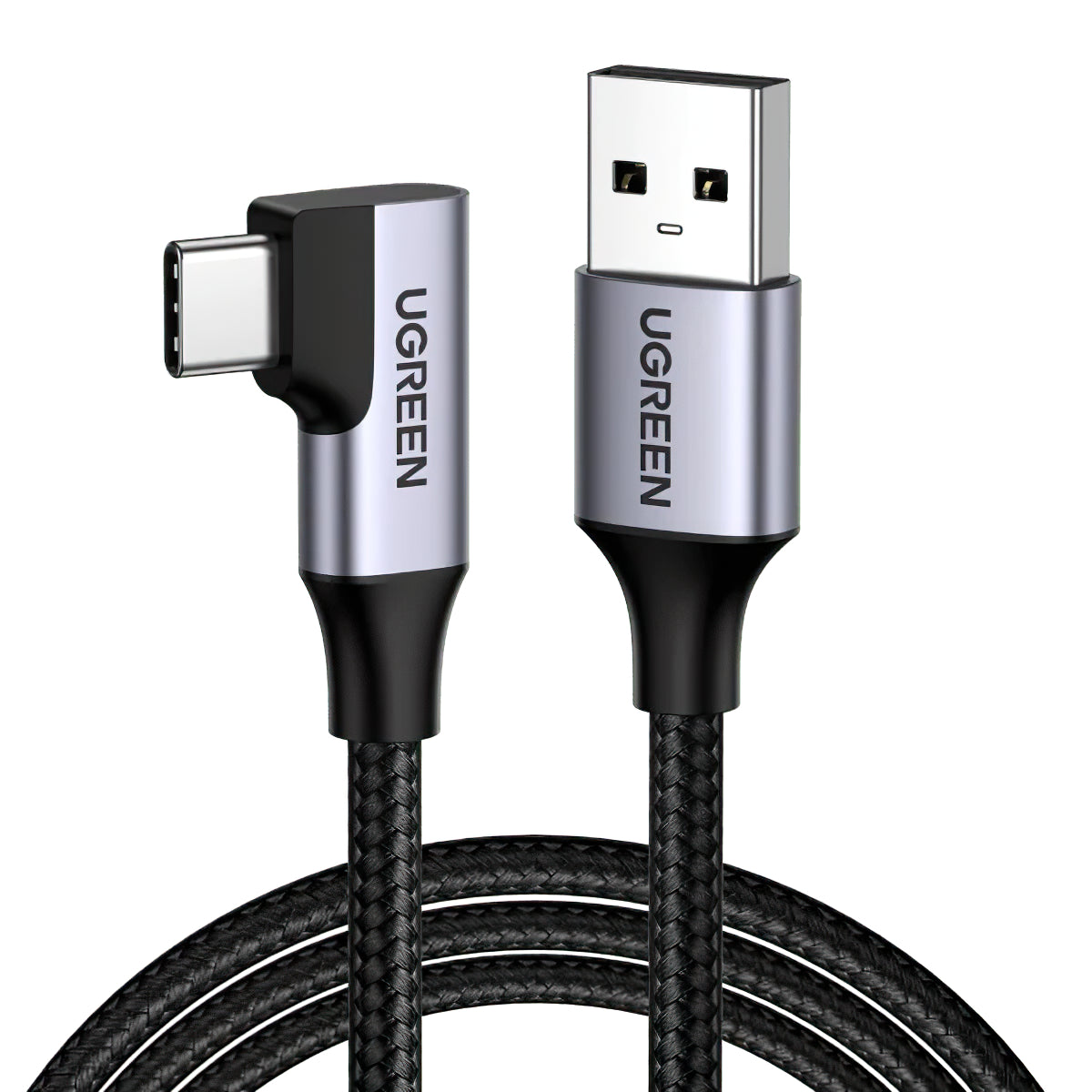 Tieto- ja latauskaapeli USB-A - USB-C UGREEN US385 Kulmikas, 60W, 1m, harmaa