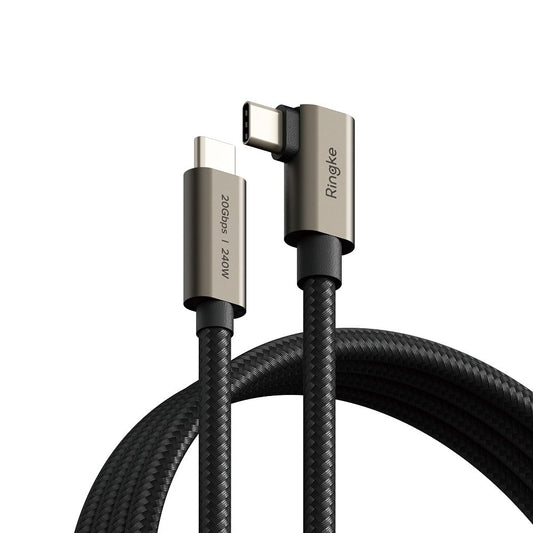 USB-C - USB-C Ringke 2X2 Angled -data- ja latauskaapeli, 240W, 1m, Musta