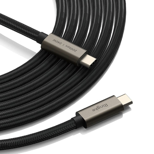 USB-C - USB-C Ringke 2X2 Data- ja latauskaapeli, 240W, 1m, Musta