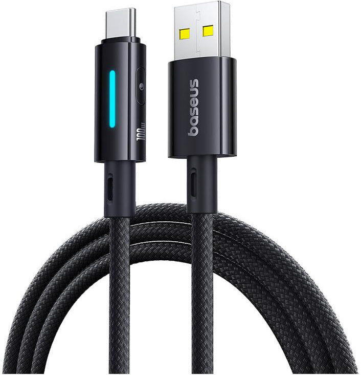 USB-A - USB-C Baseus Lit Button Control -data- ja latauskaapeli, 100W, 1m, Musta P10379002121-00