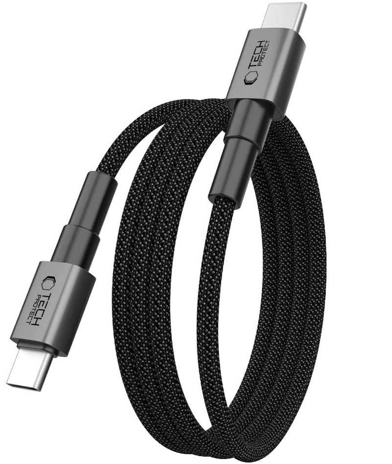 USB-C - USB-C Tech-Protect Ultraboost DNA MagTwist -data- ja latauskaapeli, 100W, 2m, Harmaa
