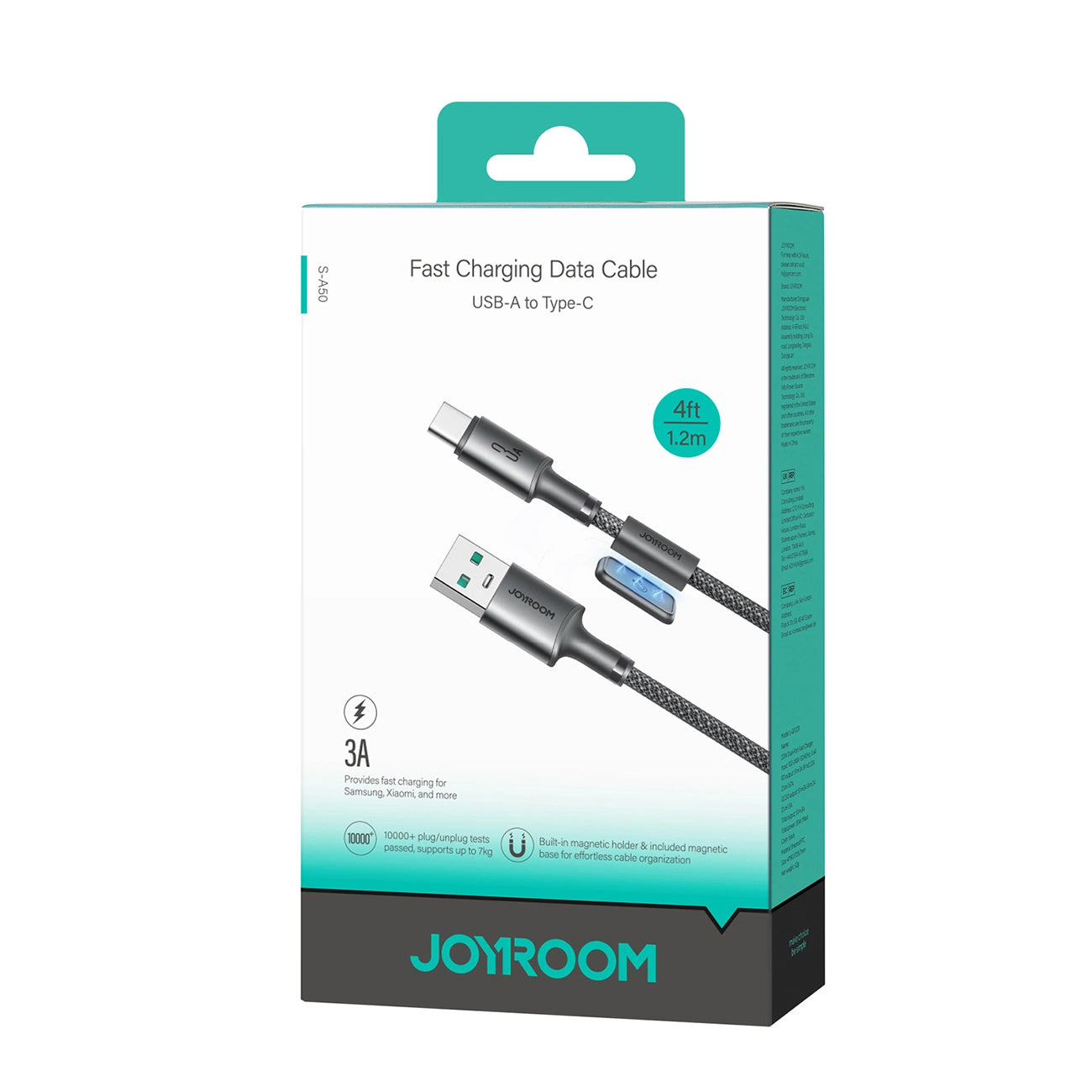 USB-A - USB-C Joyroom S-A50 Data- ja Latauskaapeli, 60W, 1.2m, Harmaa