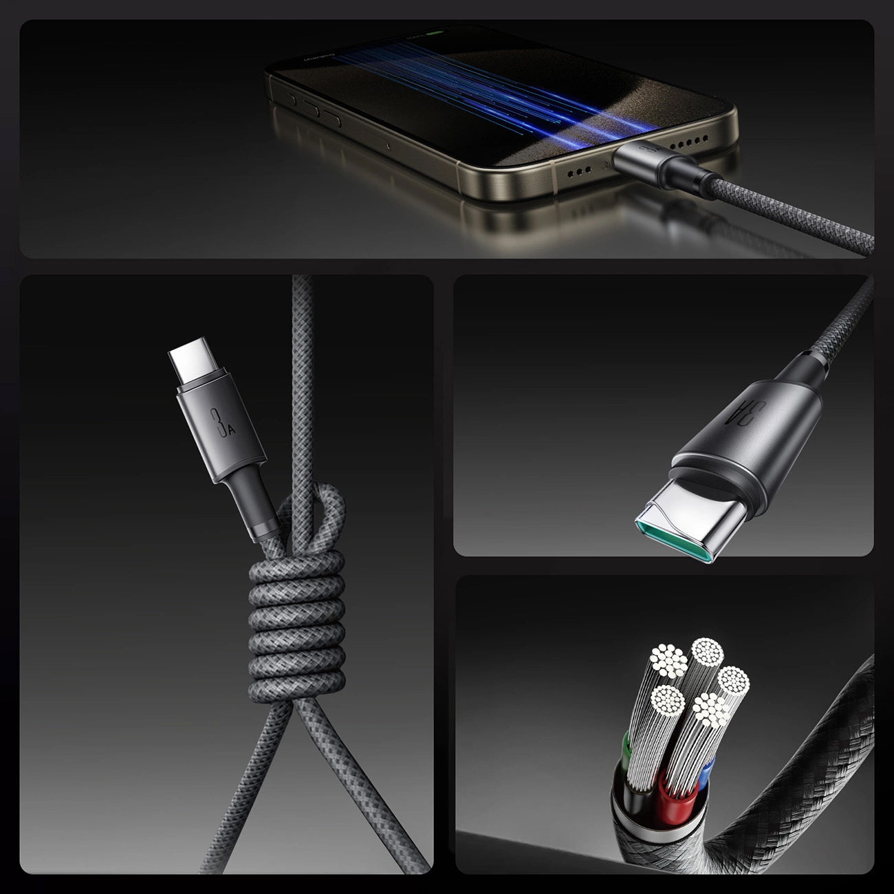 USB-A - USB-C Joyroom S-A50 Data- ja Latauskaapeli, 60W, 1.2m, Harmaa