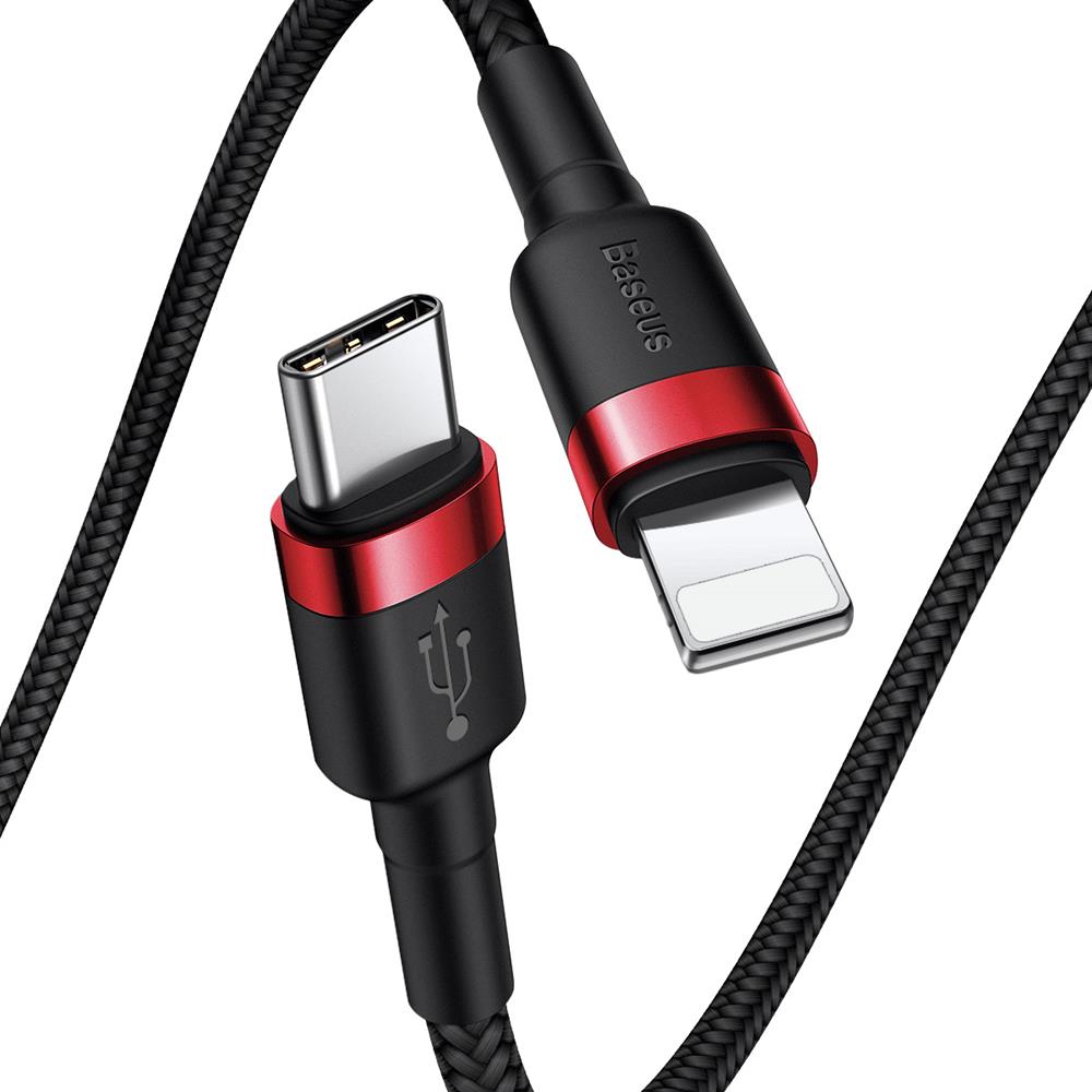 Tieto- ja latauskaapeli USB-C - Lightning Baseus Cafule, 18W, 1m, punainen CATLKLF-91