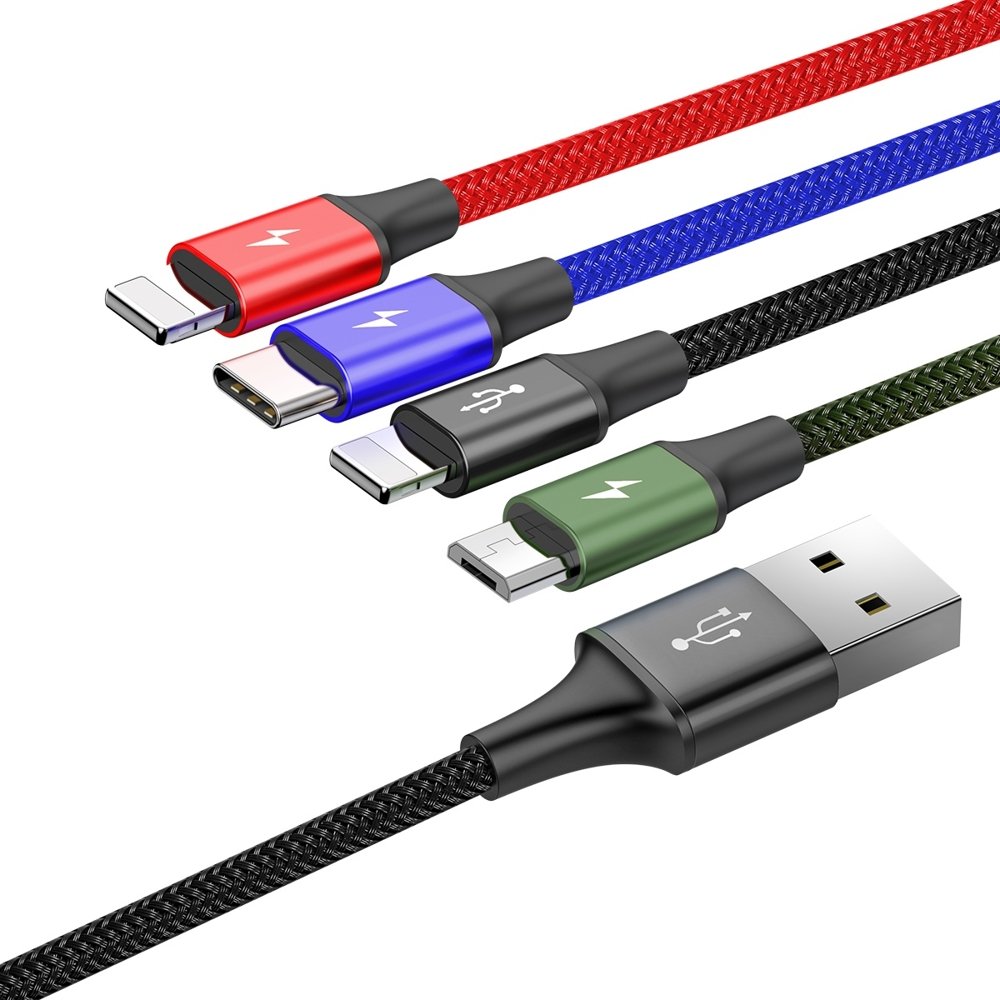 USB-A -latauskaapeli - 2 x Lightning / microUSB / USB-C Baseus Rapid 4in1, 20W, 1.2m, Musta CA1T4-A01