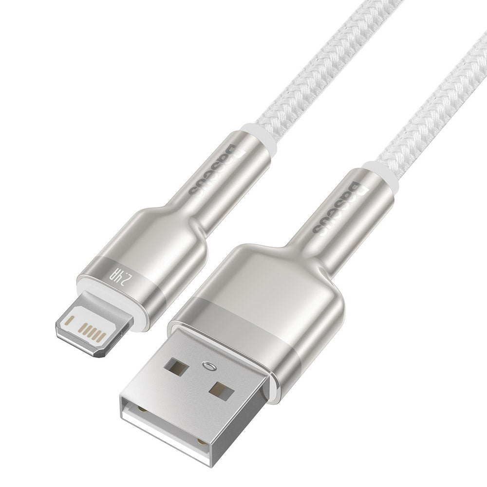 Tieto- ja latauskaapeli USB-A - Lightning Baseus Cafule Metal Series, 18W, 1m, valkoinen CALJK-A02
