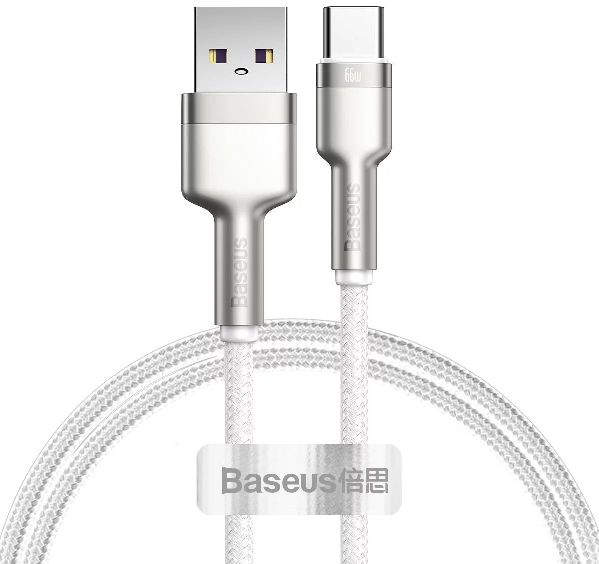 Tieto- ja latauskaapeli USB-A - USB-C Baseus Cafule Metal Series, 66W, 1m, valkoinen CAKF000102