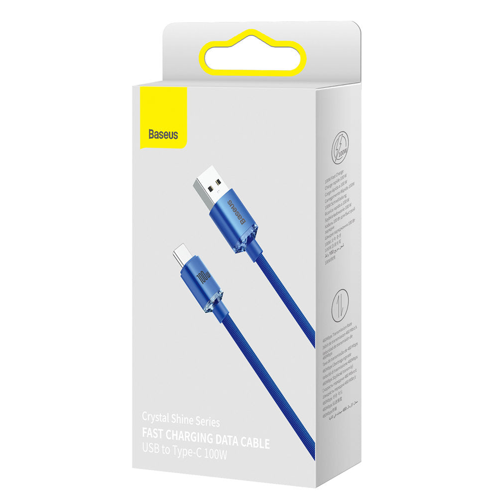 USB-A - USB-C Baseus Crystal Shine -sarjan data- ja latauskaapeli, 100W, 2m, sininen CAJY000503
