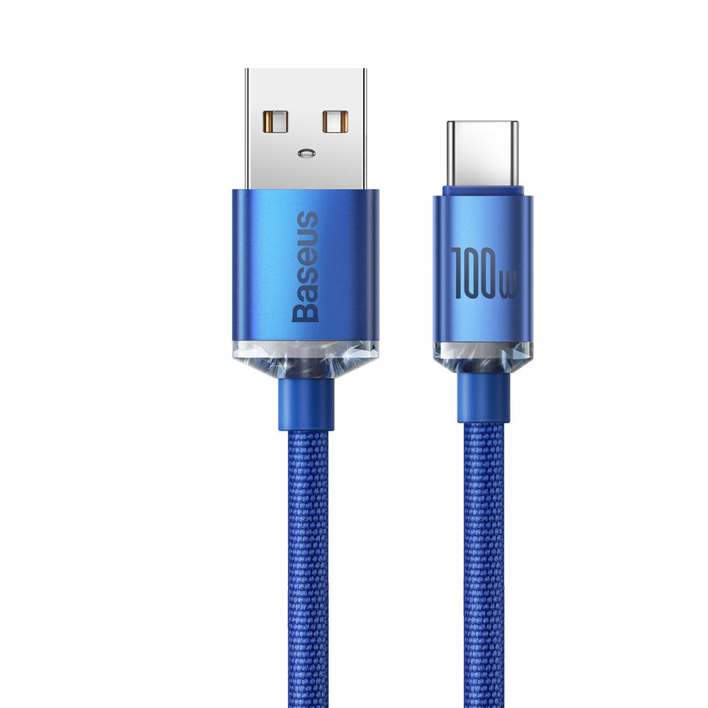 USB-A - USB-C Baseus Crystal Shine Series -data- ja latauskaapeli, 100W, 1.2m, Sininen CAJY000403