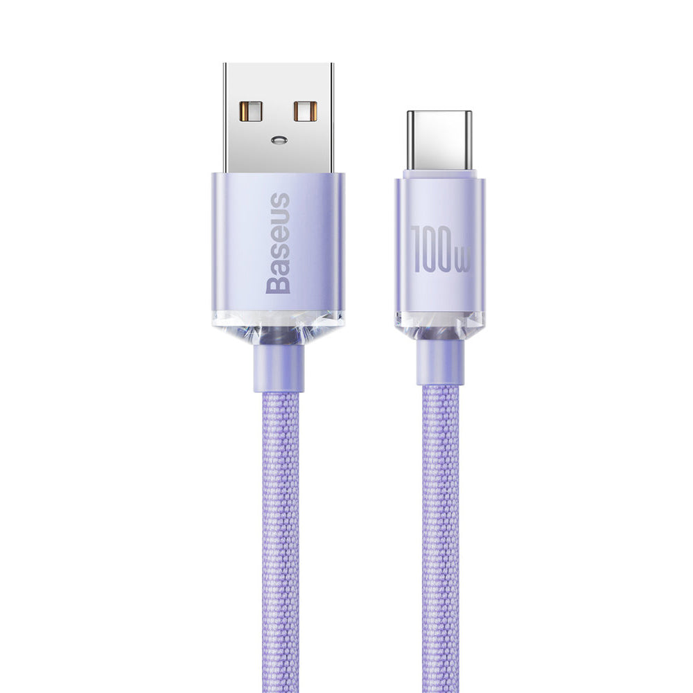 USB-A - USB-C Baseus Crystal Shine Series -data- ja latauskaapeli, 100W, 1.2m, Violetti CAJY000405