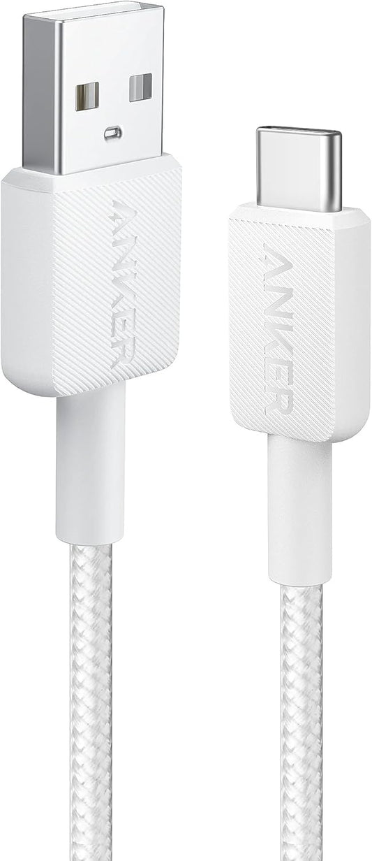 Tieto- ja latauskaapeli USB-A - USB-C Anker 322, 18W, 0,9m, valkoinen A81H5G21