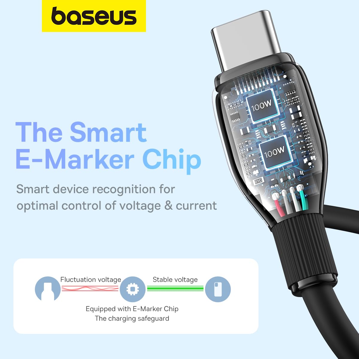 USB-C - USB-C Baseus Pudding -data- ja latauskaapeli, 100W, 1.2m, Musta P10355702111-00