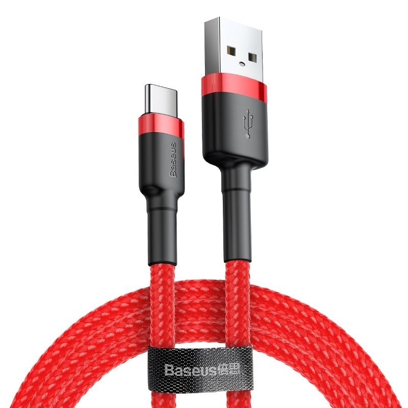 USB-A - USB-C -lataus- ja tiedonsiirtokaapeli Baseus Cafule, 60W, 1m, Punainen