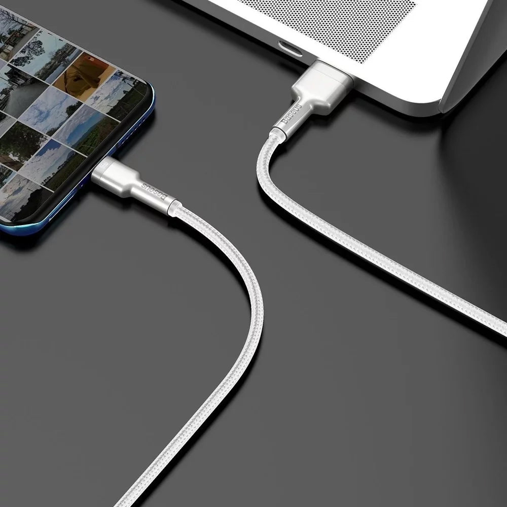 Baseus Cafule Metal Series USB-A - USB-C -lataus- ja tiedonsiirtokaapeli, 66W, 2m, Valkoinen CAKF000202