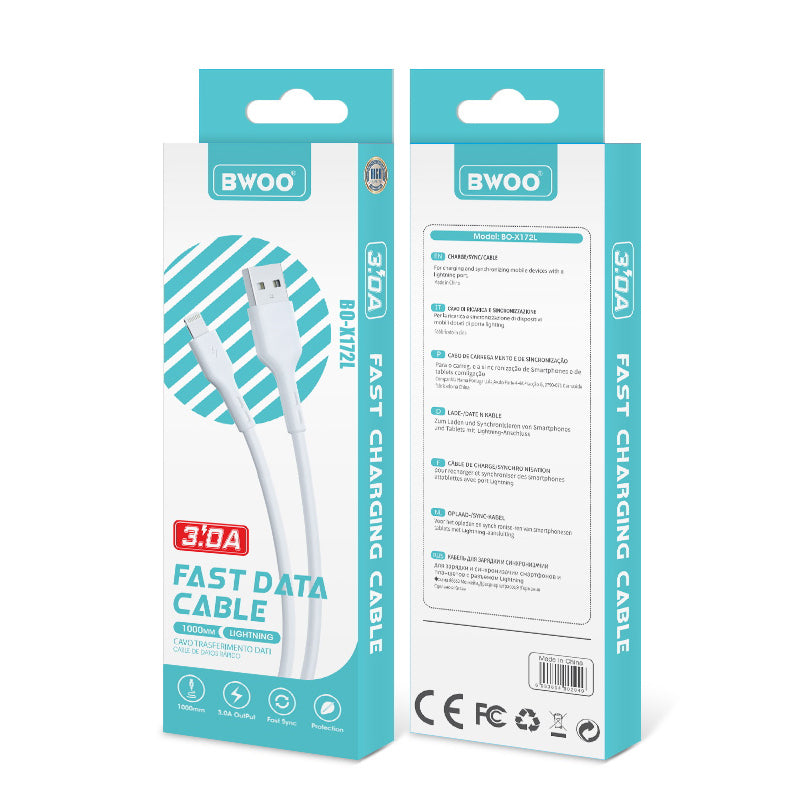USB-A - Lightning -tietojen siirto- ja latauskaapeli BWOO X172L, 15W, 1m, valkoinen