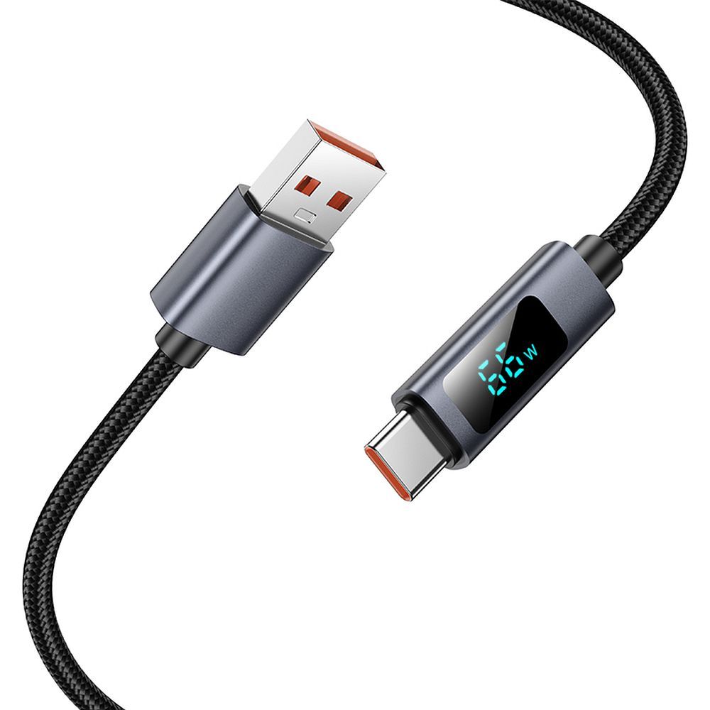 USB-A - USB-C HOCO Display X112 Data- ja Latauskaapeli, 100W, 1m, Musta