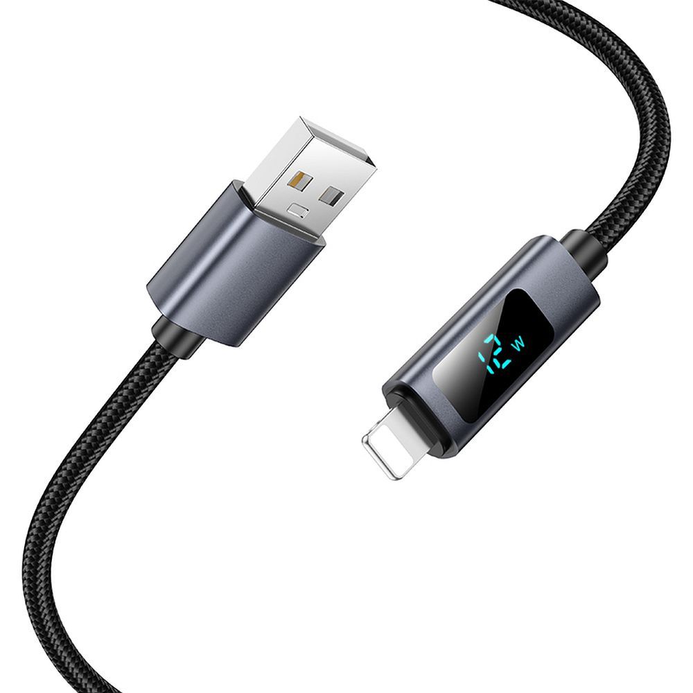USB-A - Lightning HOCO Display X112 Data- ja Latauskaapeli, 18W, 1m, Musta