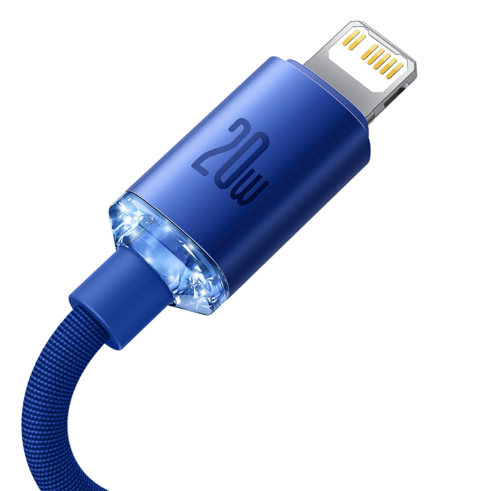 USB-C - Lightning Baseus Crystal Shine Series -data- ja latauskaapeli, 20W, 1.2m, Sininen CAJY000203