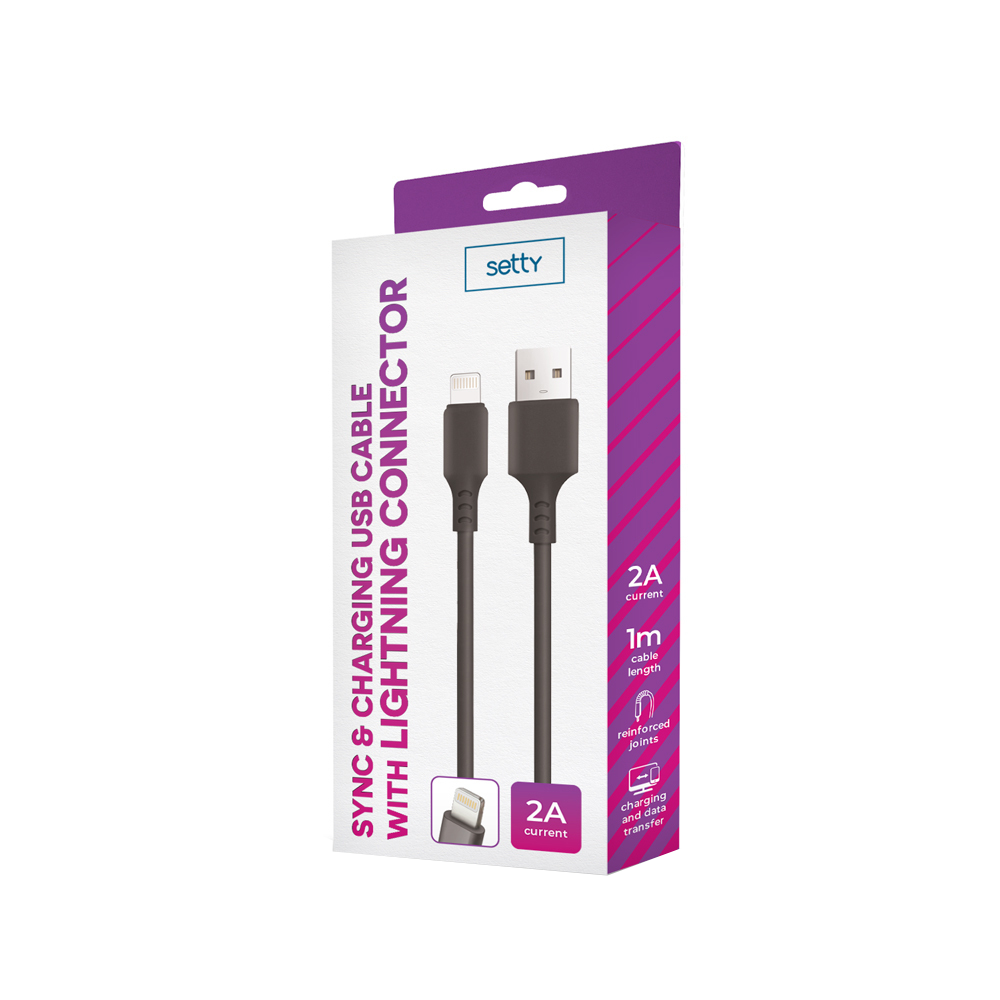 Setty USB-A to Lightning Data and Charging Cable, 18W, 1m, Black