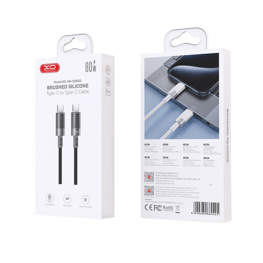 USB-C - USB-C -data- ja latauskaapeli XO Design NB-Q282B, 60W, 1m, Musta