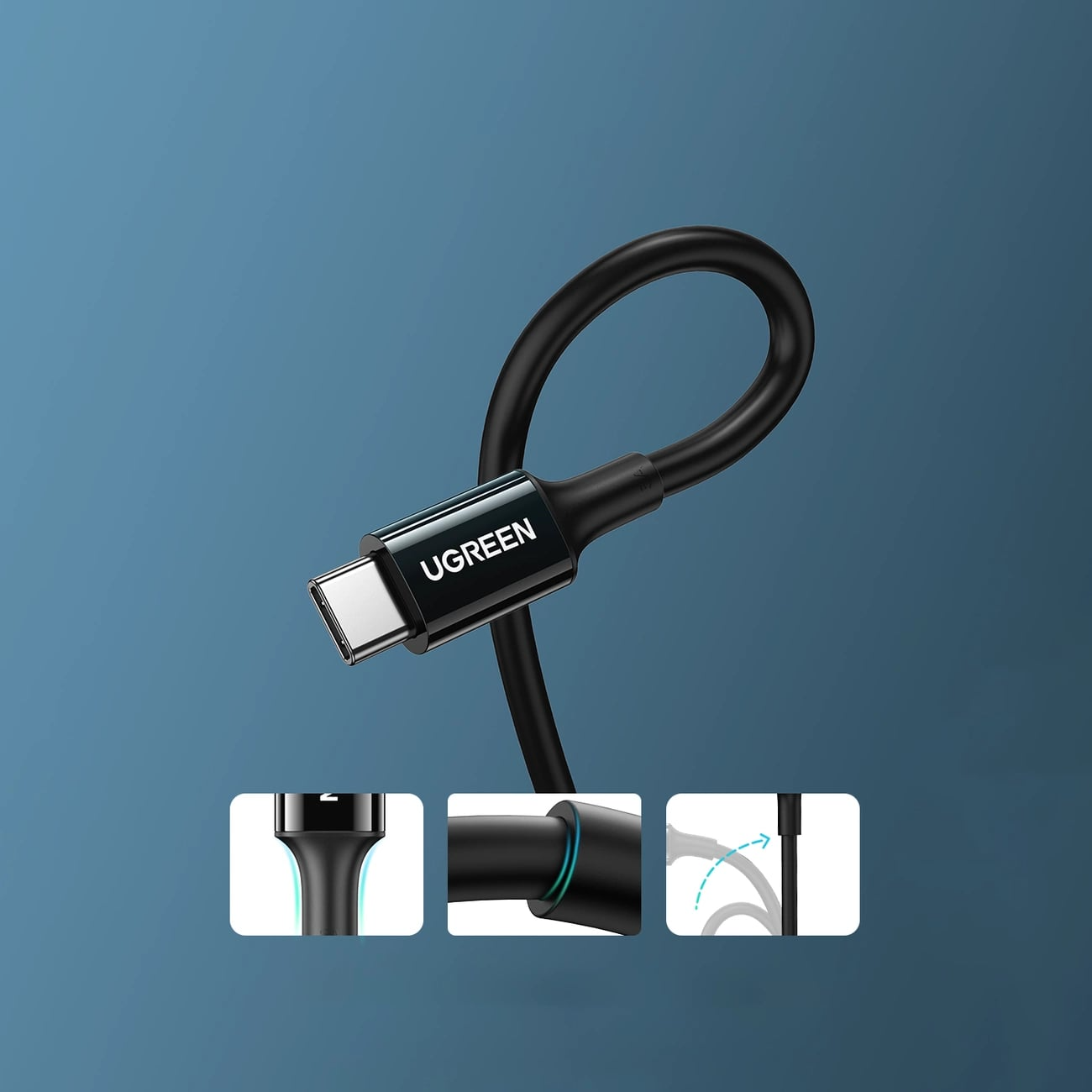 USB-C - USB-C UGREEN US300 Data- ja latauskaapeli, 100W, 2m, Musta
