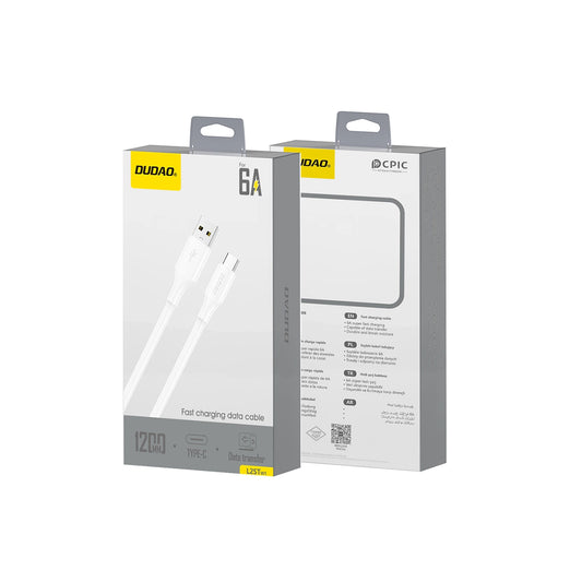 USB-A - USB-C Dudao L2sT Data- ja Latauskaapeli, 60W, 1.2m, Valkoinen