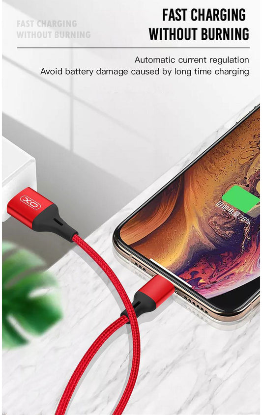 USB-A - microUSB-lataus- ja tiedonsiirtokaapeli XO Design NB143, 18W, 2m, Punainen